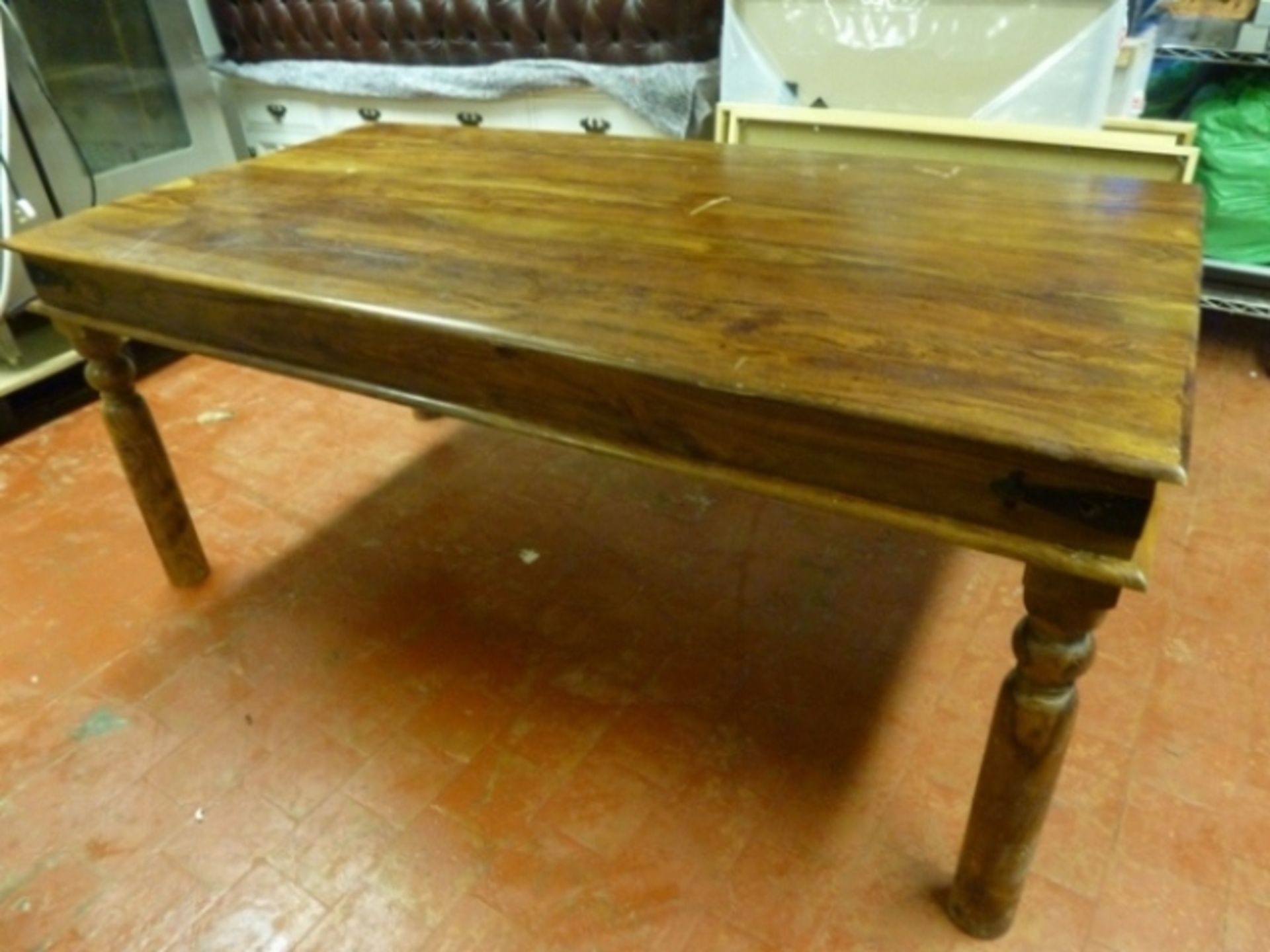 Repro Hardwood Dining Table on Turned Legs, Slight Marks to Top. Size 180cm x 95cm (Requires