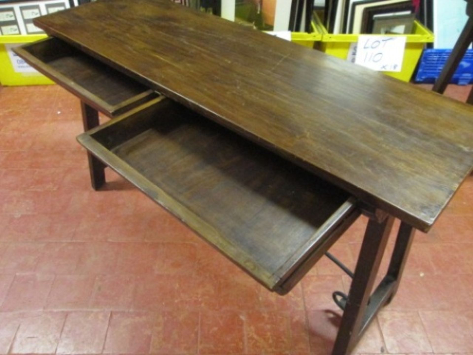 Vintage Double Sided Old Wooden Console Table with 2 Draws & Wrought Iron Detail. Size (H) 75cm x ( - Image 6 of 9