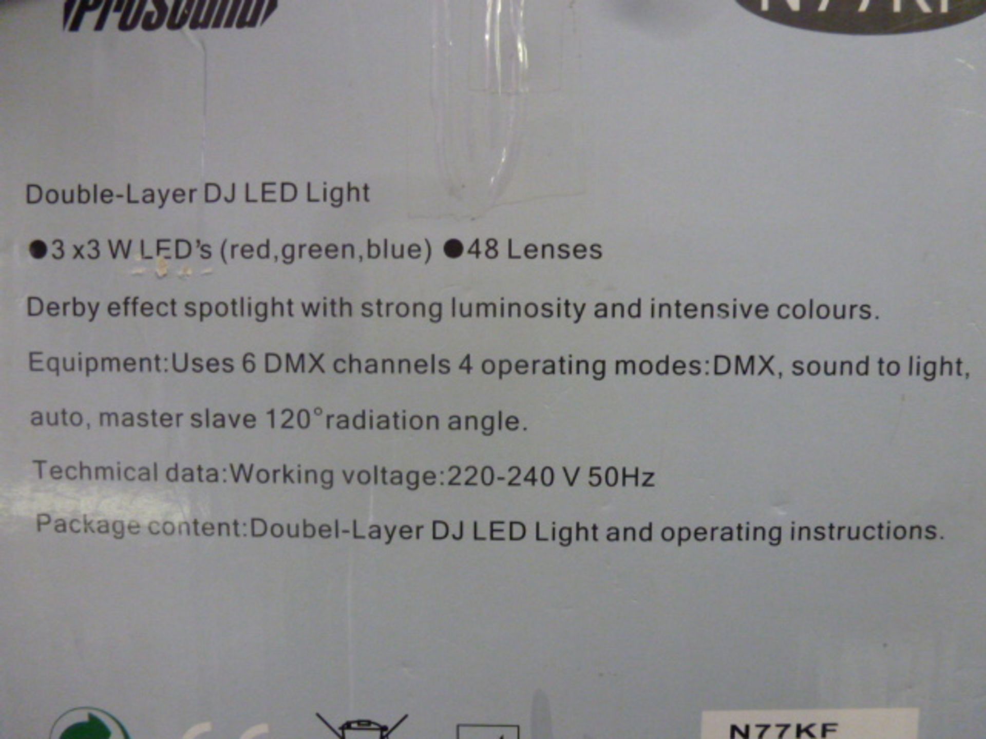 ProSound Double Layer DJ LED Light with DMX, Model N77KF, In Original Box. - Image 3 of 4