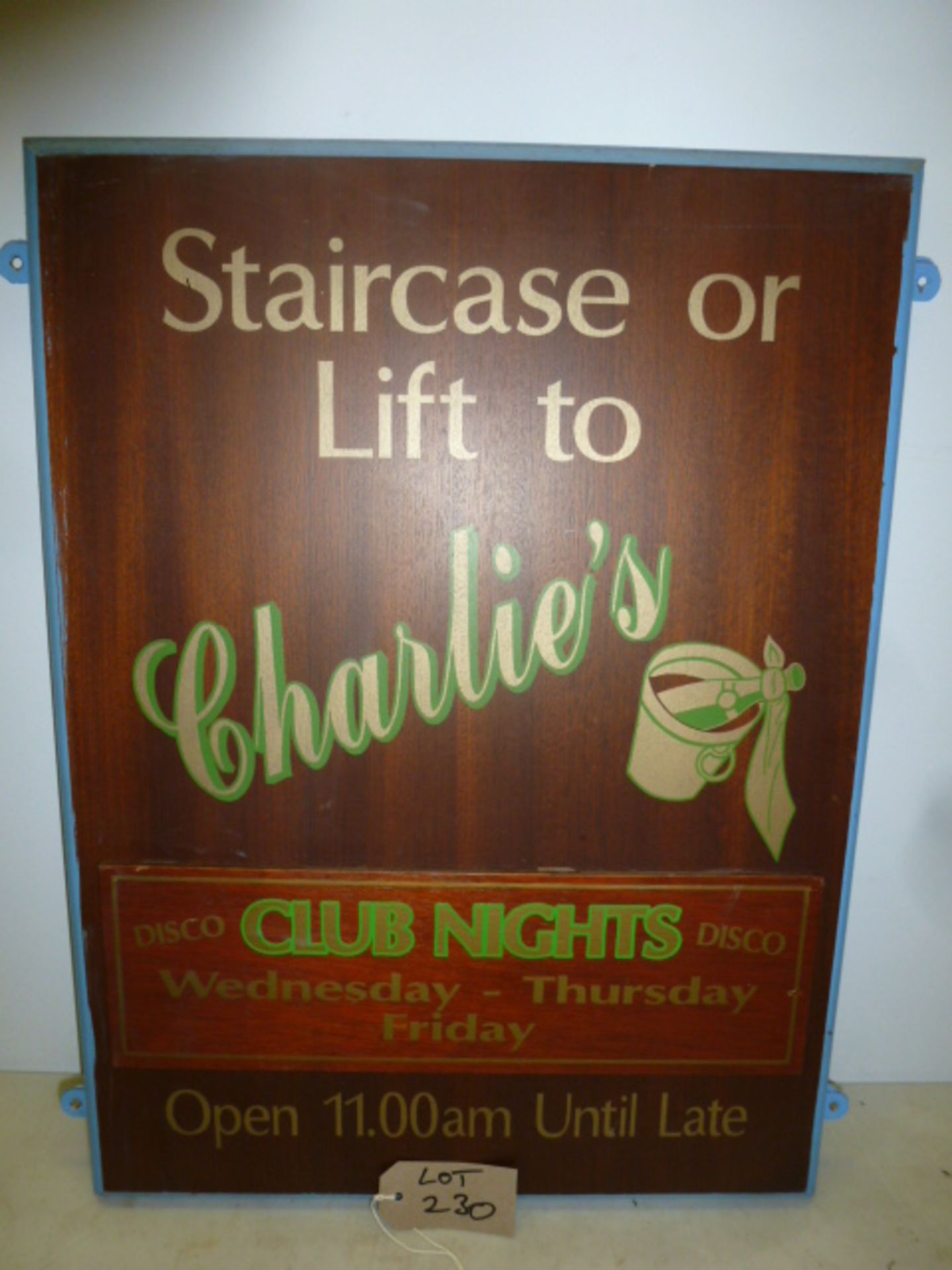 Wooden Advertising Plaque. Size (H) 62cm x (W) 46cm.