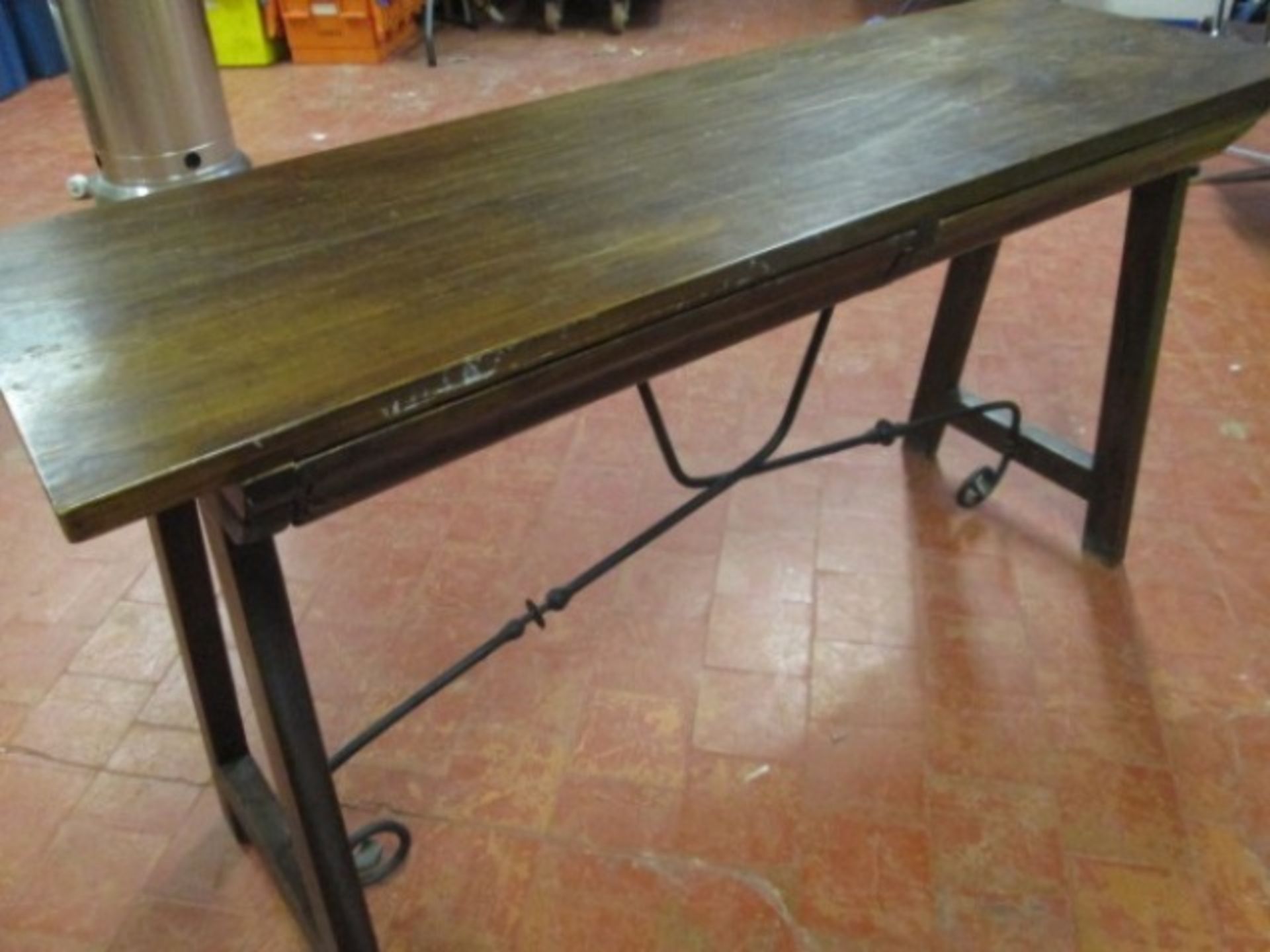 Vintage Double Sided Old Wooden Console Table with 2 Draws & Wrought Iron Detail. Size (H) 75cm x ( - Image 4 of 9