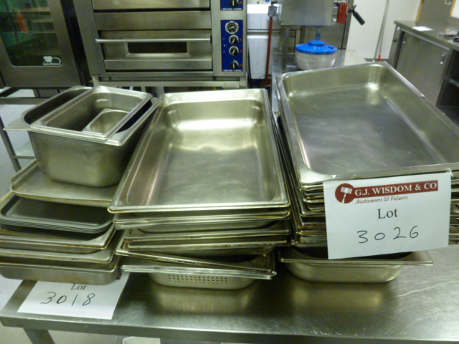 Lot Consisting of Approx 40 Assorted Stainless Steel Cooking Trays & Serving Dishes.