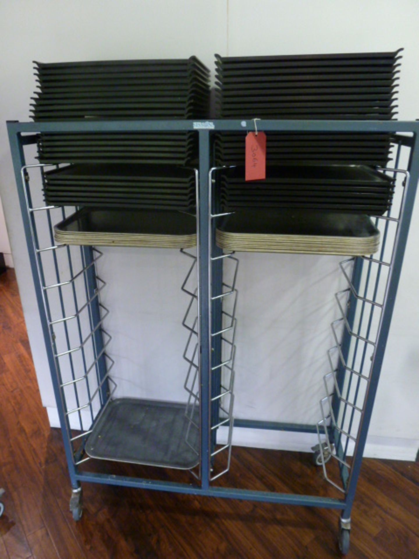 2 x Sissons 20 Rack Canteen Tray Collection Trolley's with 45 x Wooden & 80 x Plastic - Image 2 of 3