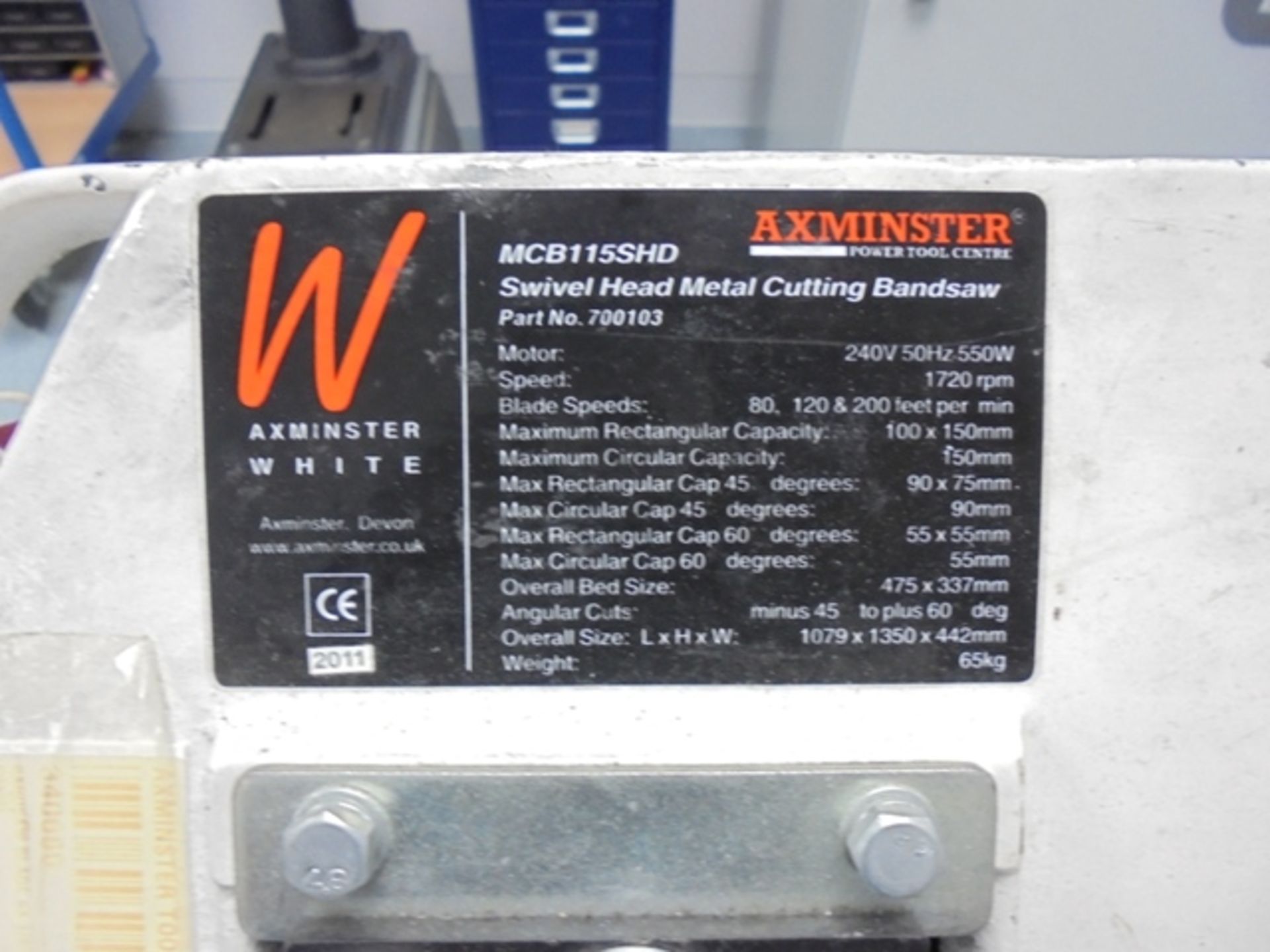 Axminster MCB115SHD Swivel Head Cutting Bandsaw. Part No 700103, Year 2011 - Image 2 of 4