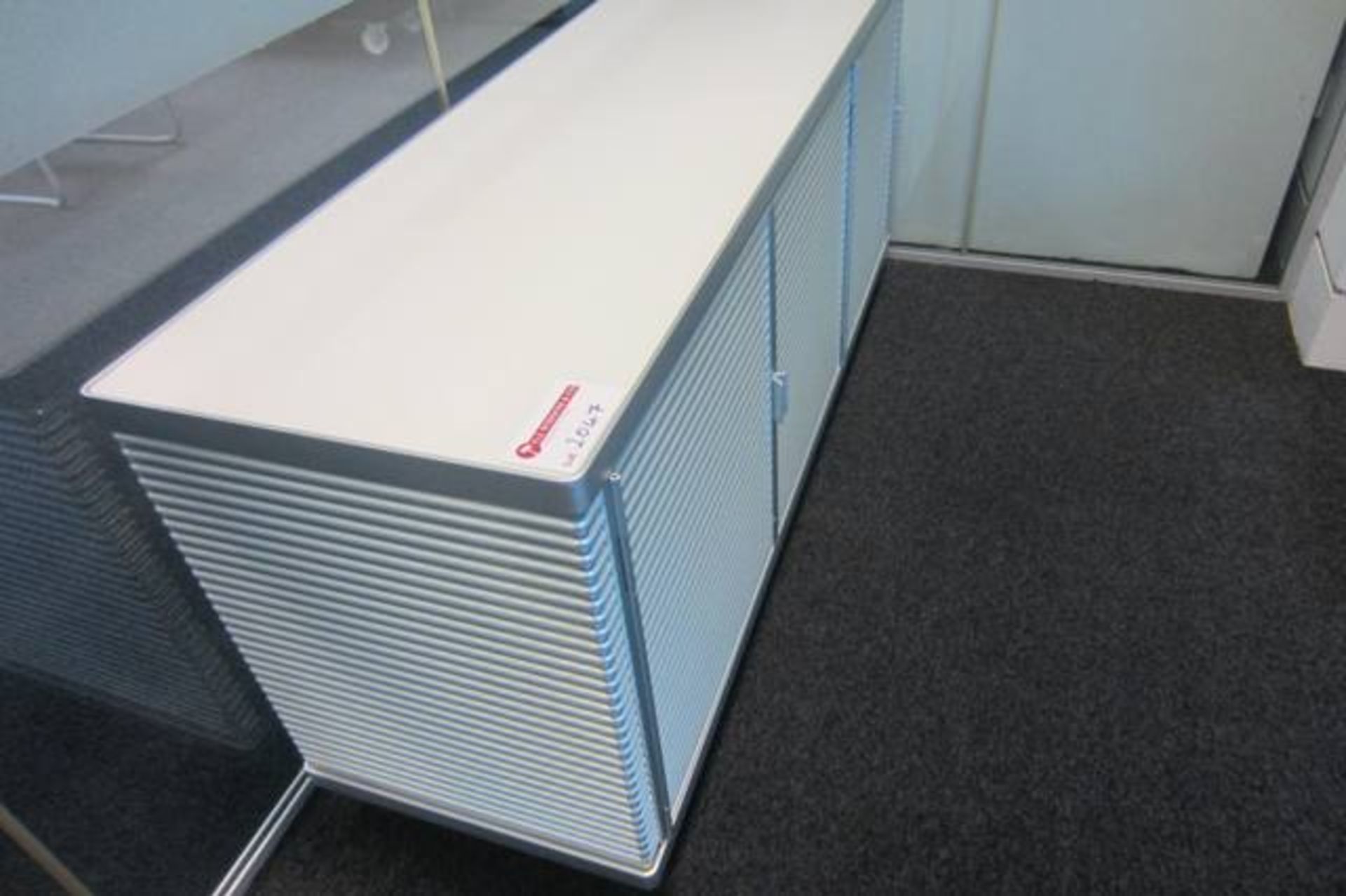 Office Credenza Unit in White Perspex with Aluminium Corrugate Sides & 3 Doors. - Image 2 of 4