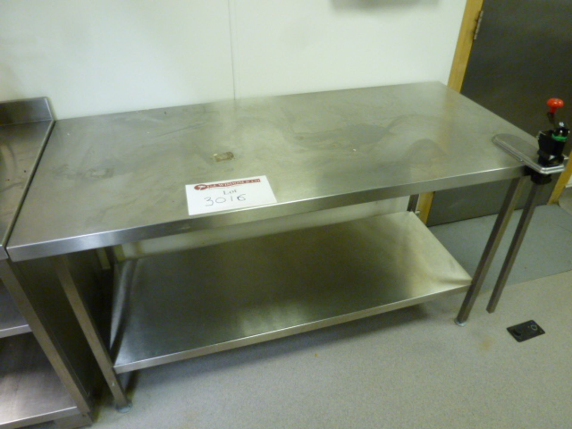 Stainless Steel Prep Table with Bonzer Can Opener. Size W150cm x H85cm x D70cm