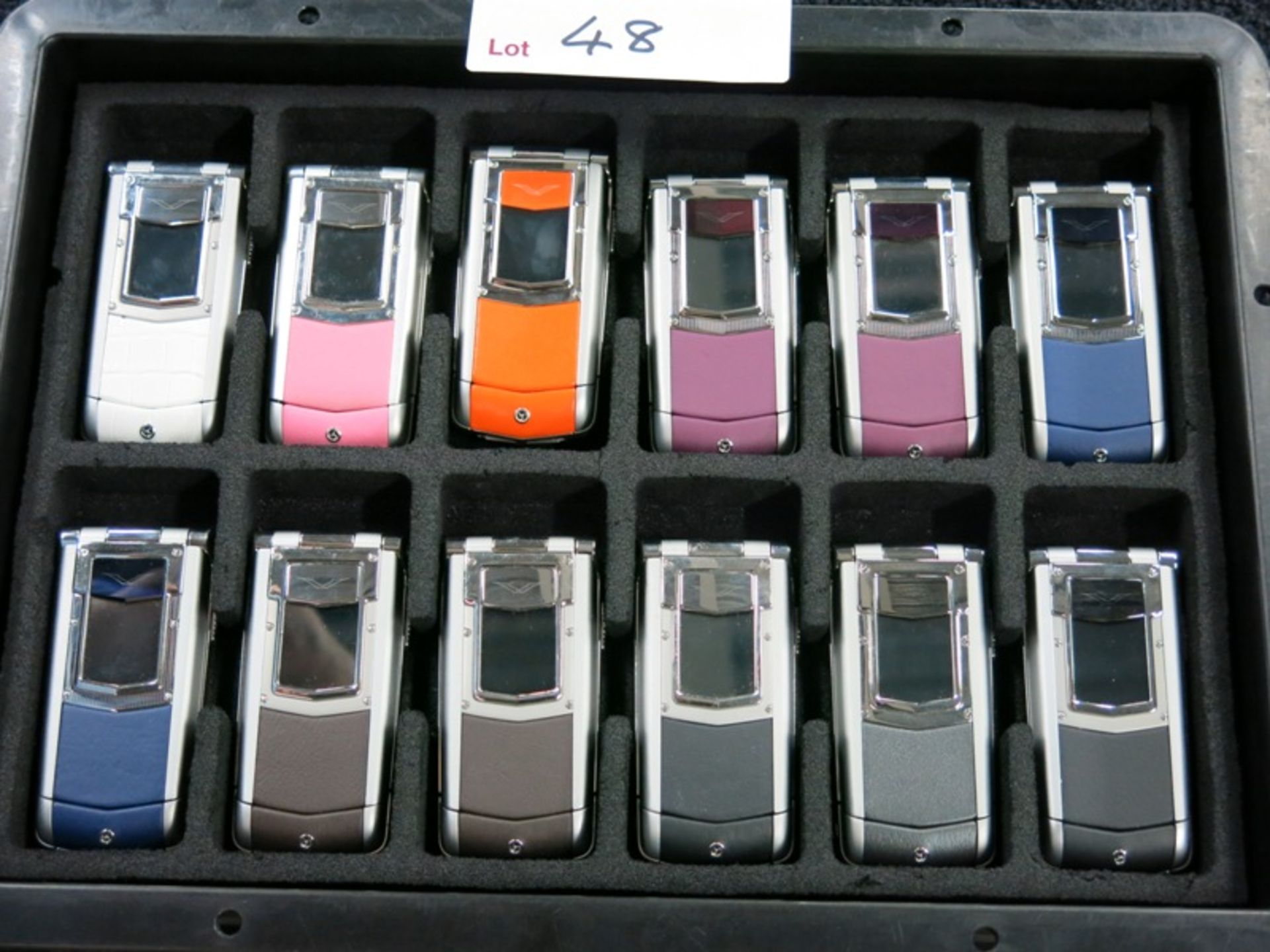 Archive Collection of 37 Vertu Constellation Ayxta Flip Phones made of Titanium, Stainless Steel,