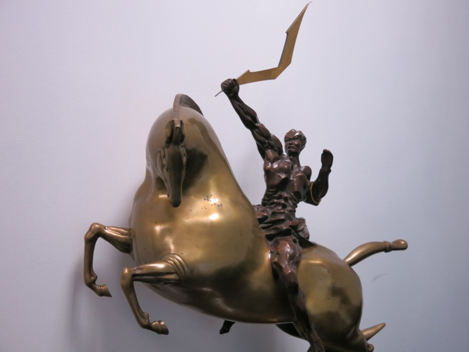 Large Bronze Sculpture on Marble Base of a Soldier Holding the Vertu Logo. Called "A Golden Spear - Image 3 of 8