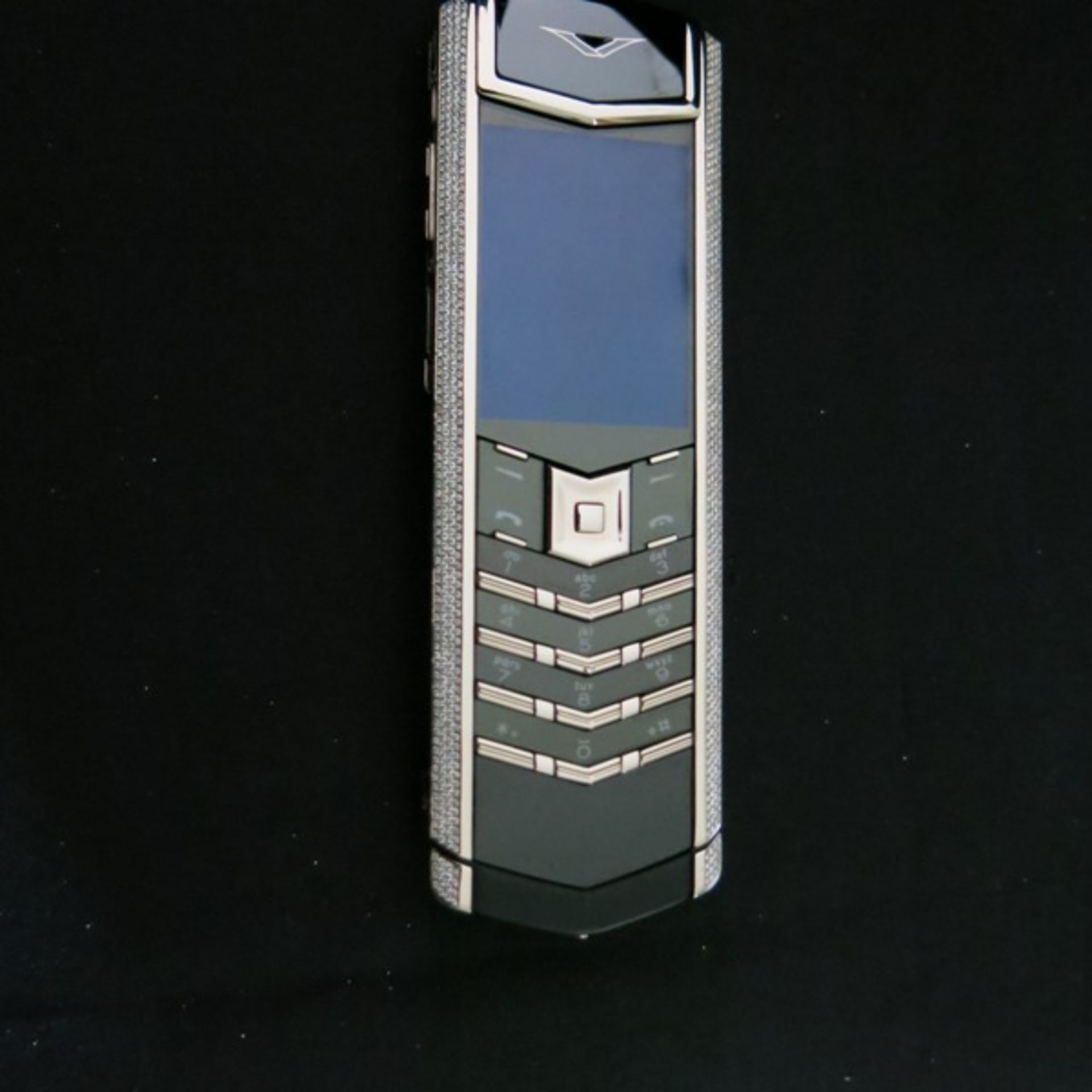 Vertu 18kt White Gold Signature S Phone with White Gold Pave Diamond Side Cheeks & IHF Ports.