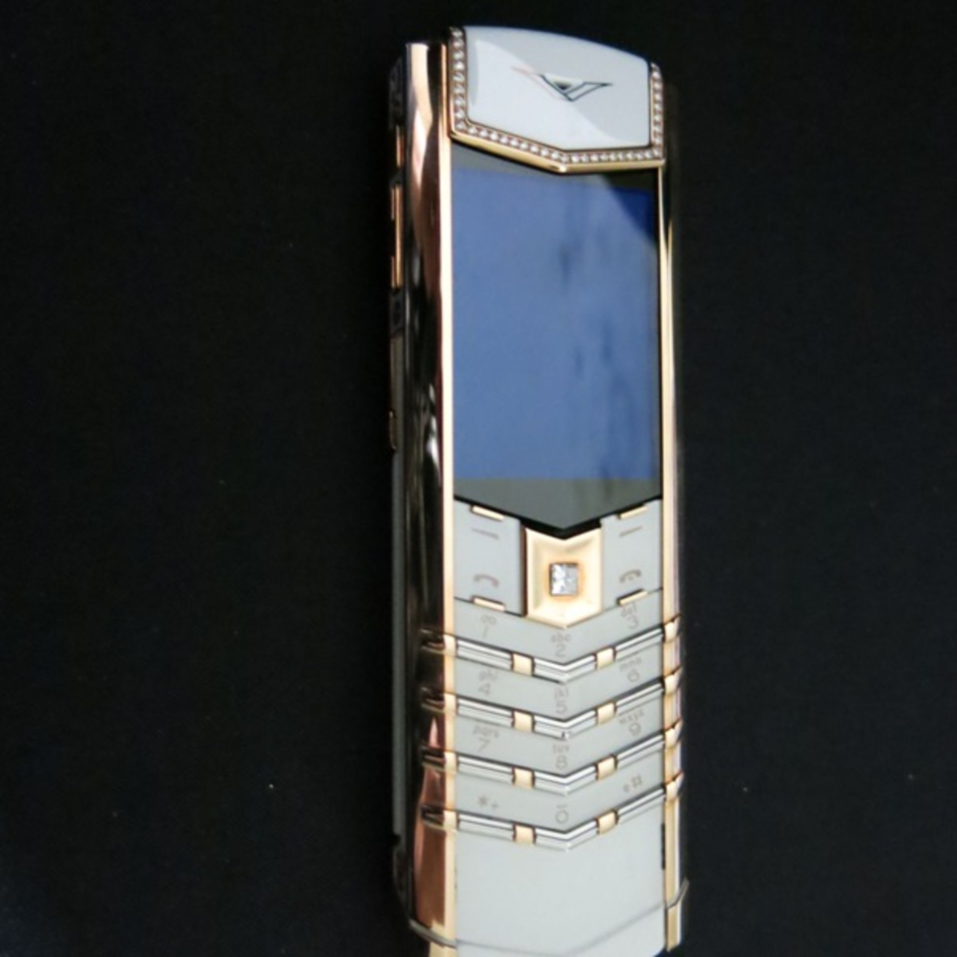 Vertu 18kt Red Gold Signature S Phone with Diamond Trim, Pillow Frame & Side Cheeks. Large Red