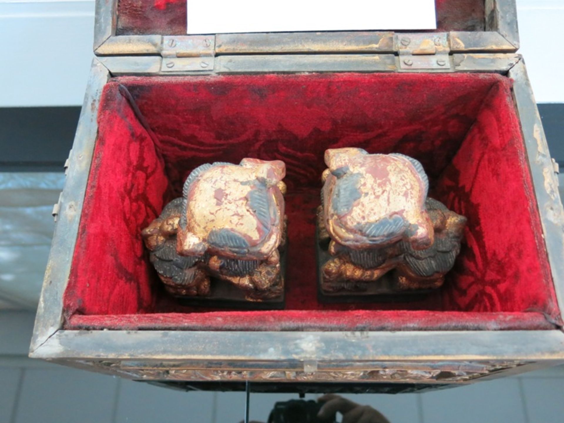 Pair of Wooden Chinese Ornamental Lions in Carved Wooden Box. "Chinese Good Luck Gift" - Image 7 of 9