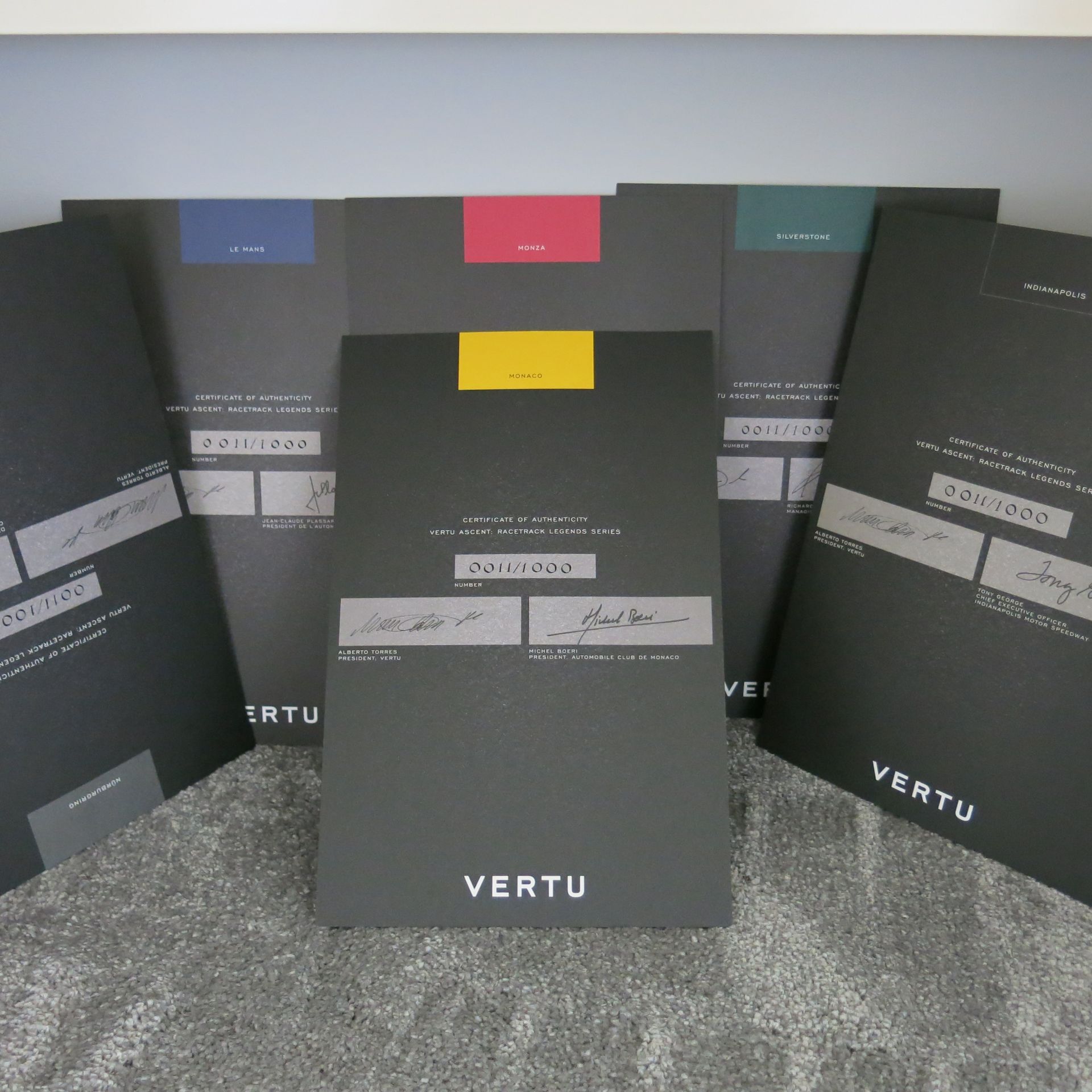 Presentation Display Case of 6 Vertu Ascent Racetrack Legend Series Phones. Collectors Edition 11/ - Image 2 of 9