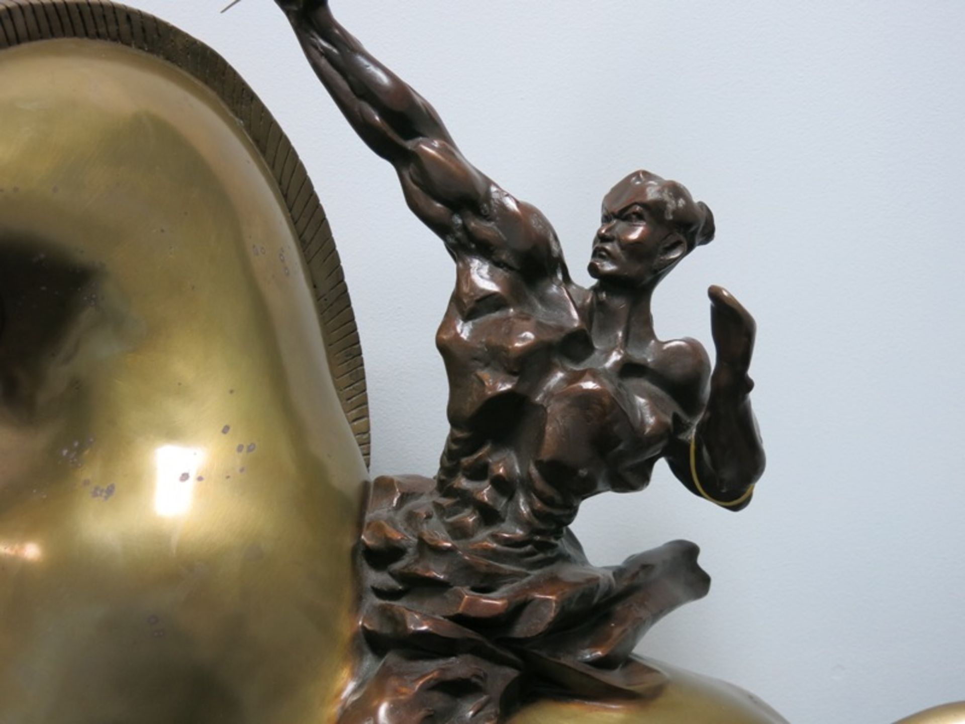 Large Bronze Sculpture on Marble Base of a Soldier Holding the Vertu Logo. Called "A Golden Spear - Image 4 of 8