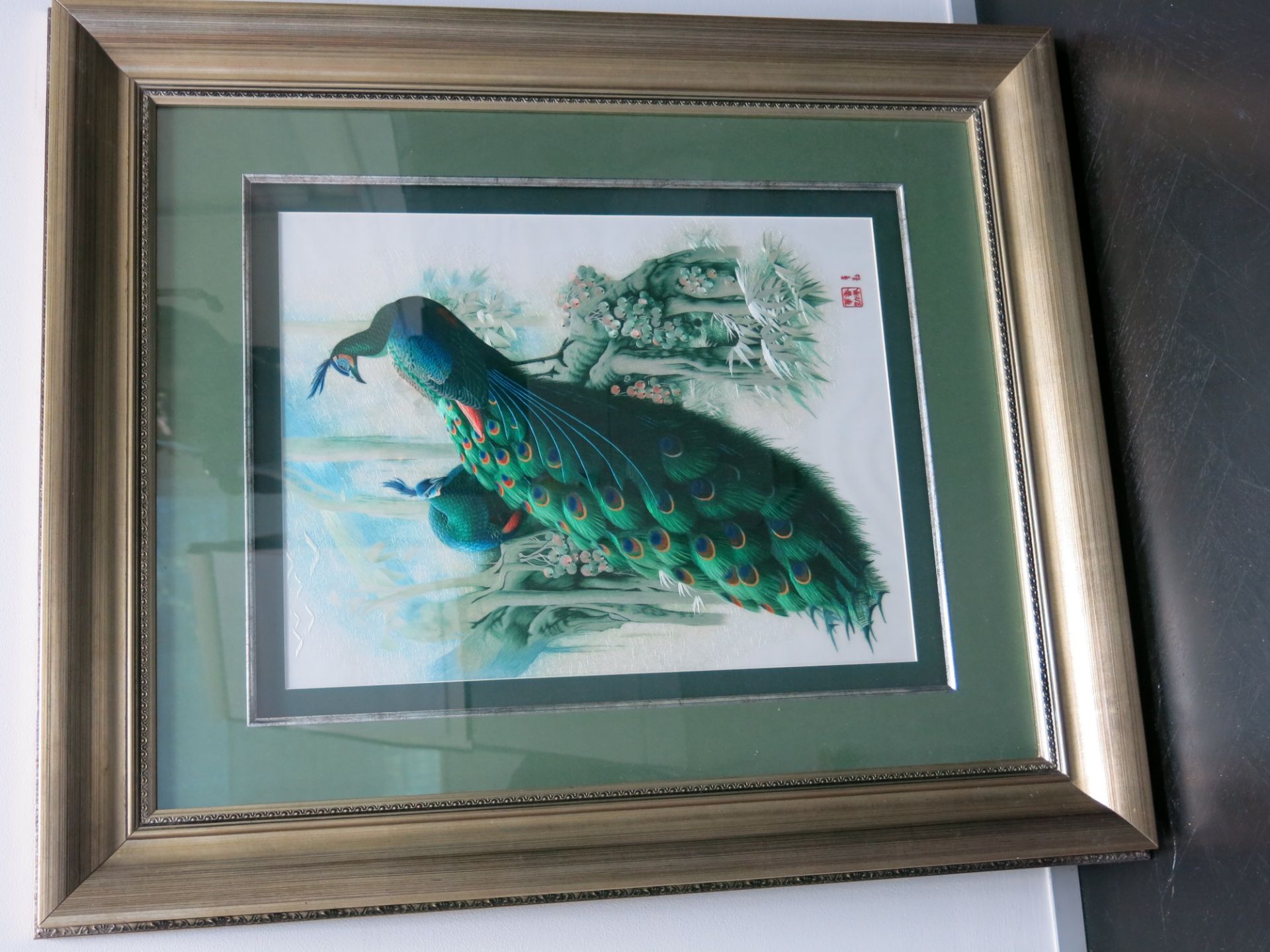 A Fine Silk Embroidery Depicting Peacocks in a Woodland Setting, Signed by the Chinese Artist. - Image 4 of 14