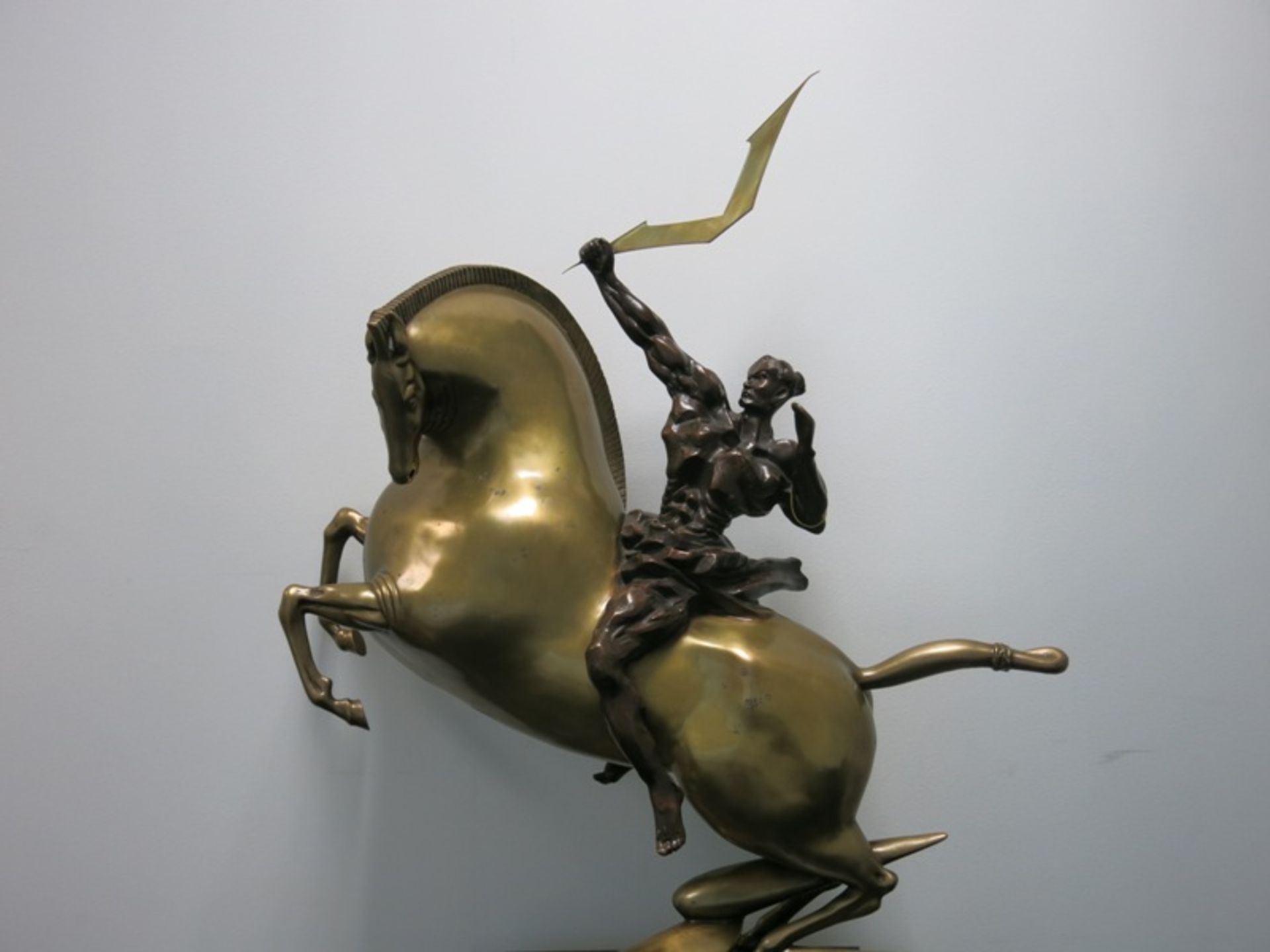 Large Bronze Sculpture on Marble Base of a Soldier Holding the Vertu Logo. Called "A Golden Spear - Image 2 of 8