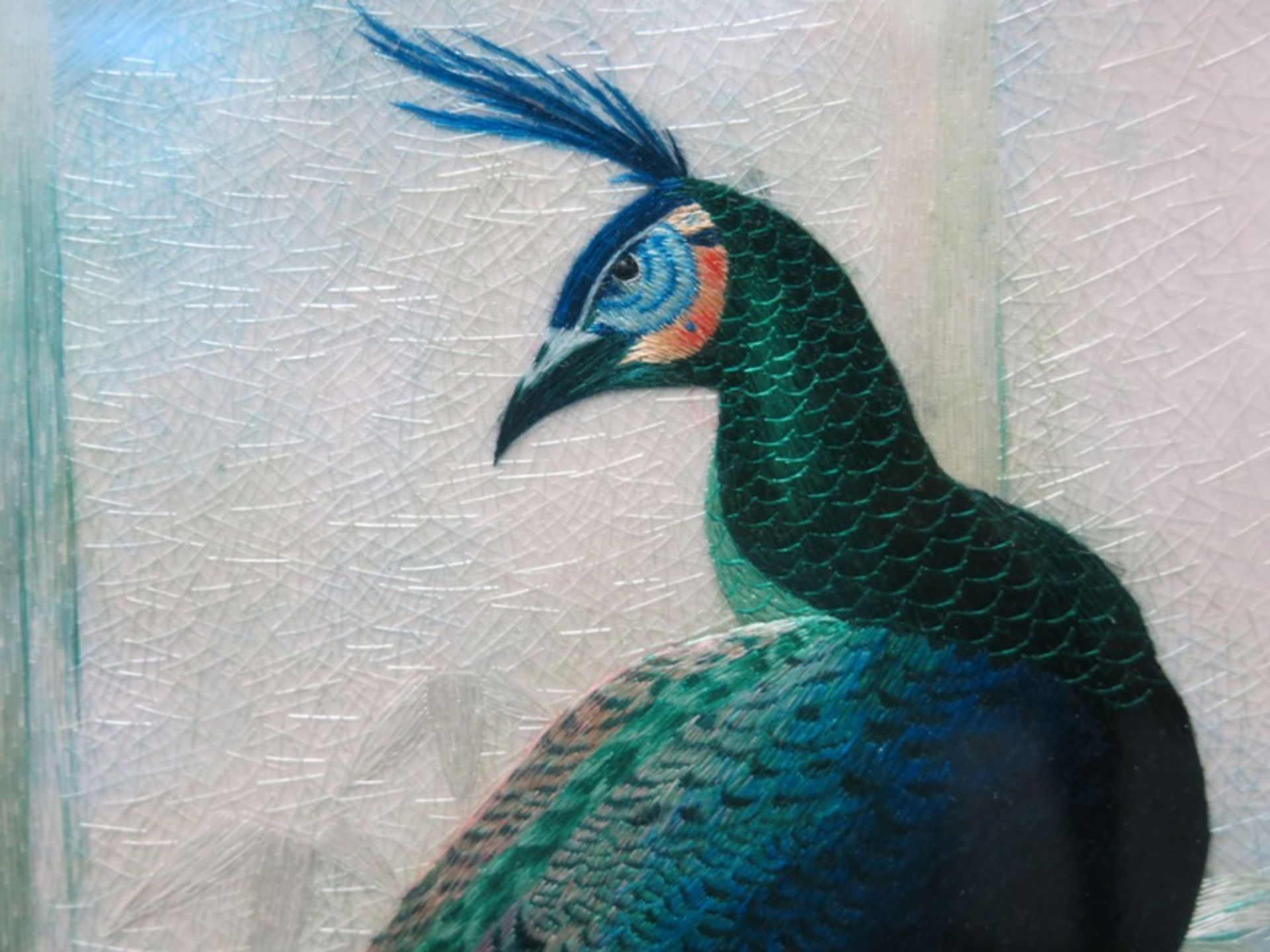 A Fine Silk Embroidery Depicting Peacocks in a Woodland Setting, Signed by the Chinese Artist. - Image 5 of 14