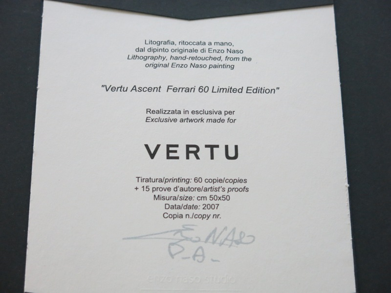 Limited Edition Lithograph "Vertu Ascent Ferrari 60 Limited Edition". 15 of 60 Copies Signed by - Image 3 of 3