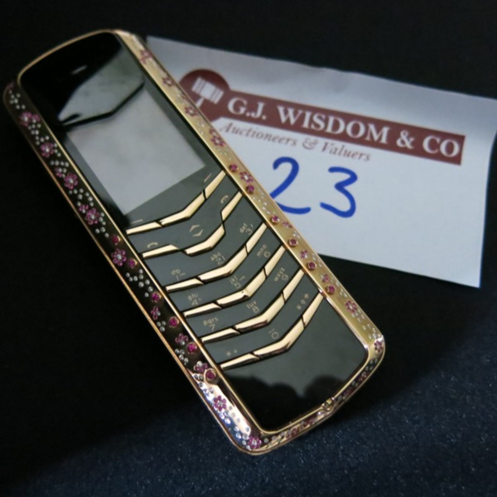 Vertu Signature Classic Phone in 18kt Red Gold, Set with Detailed Floral Designed Rubies &