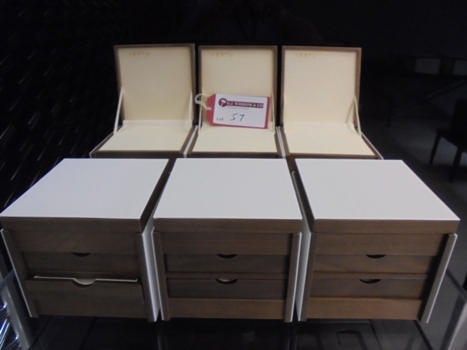 6 x Leather & Wood Trinket Boxes with Lift up Lid & 2 Drawers - Image 2 of 2