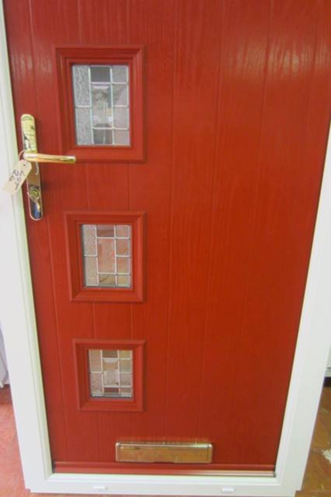 Ex Showroom Display Composite Front Door & Frame. External Finish in Dark Red Wood Grain, Internal - Image 2 of 2