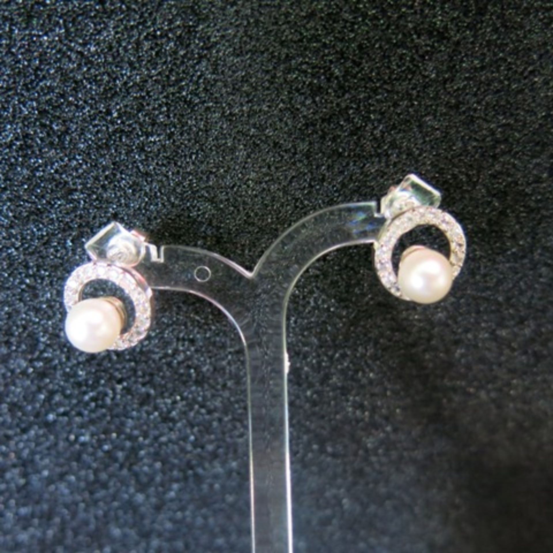 Pair of Pearl Stud Earrings with White Metal & Clear Stone Surround. RRP £178.00 - Image 2 of 2