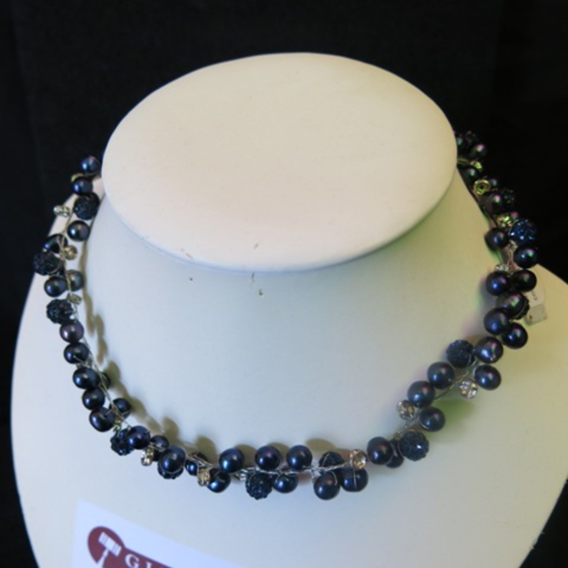 Mixed Dark Pearl & Dark Coloured Stone Entwined Necklace with CZ/Clear Stone Detail. RRP £148.00 - Image 2 of 3