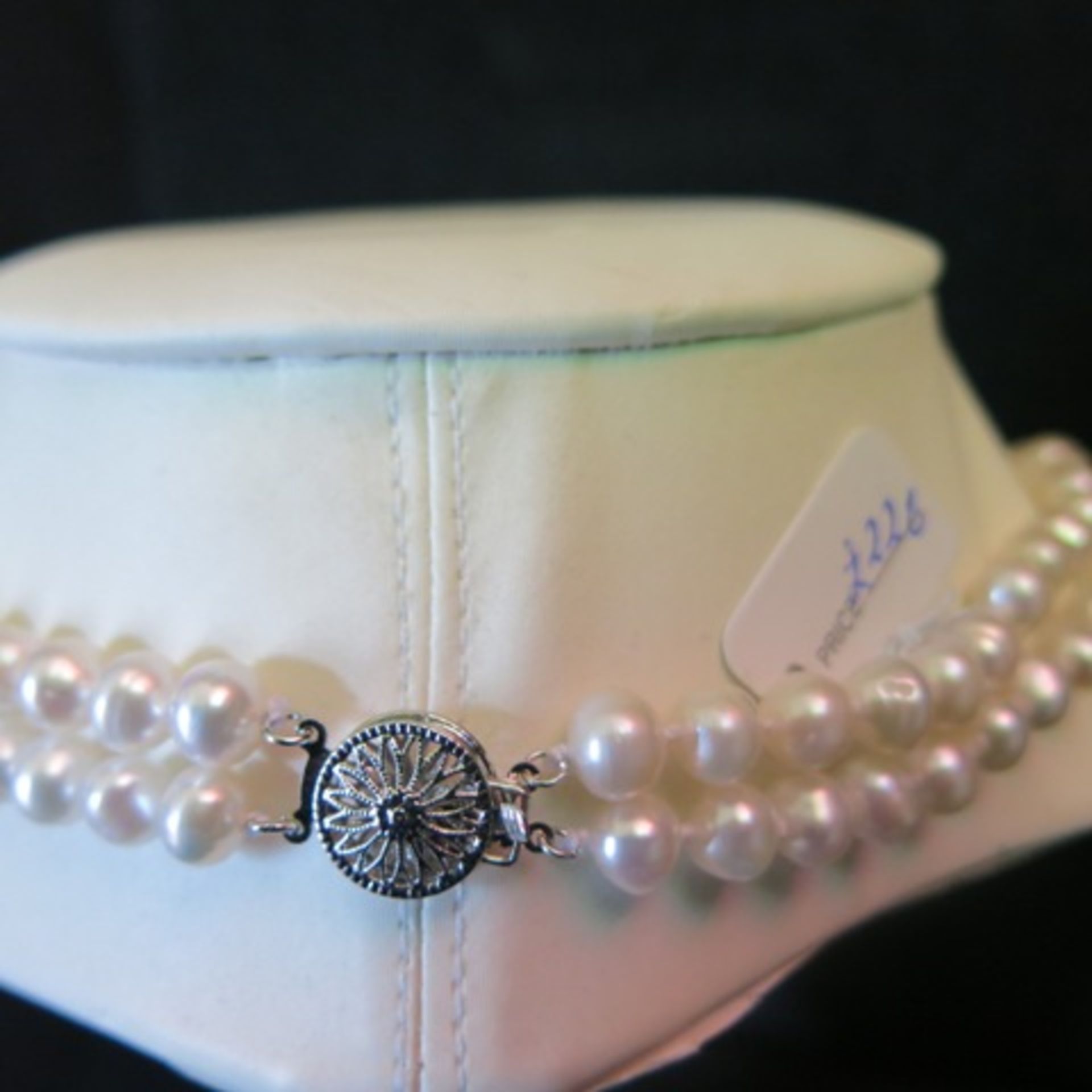 Double Band Pearl Necklace with Large & Small Clear Stone Centre Piece. RRP £226.00 - Image 3 of 3