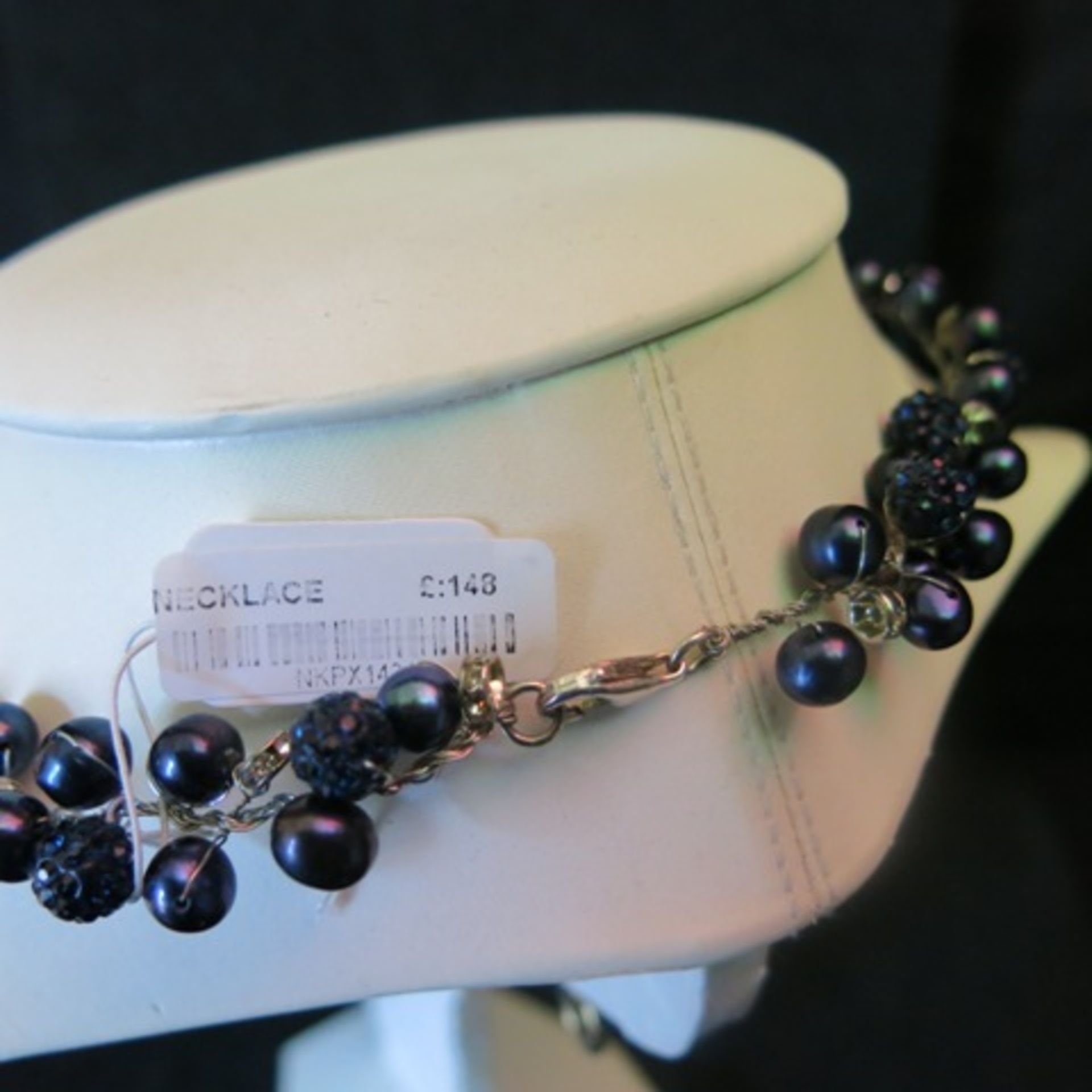 Mixed Dark Pearl & Dark Coloured Stone Entwined Necklace with CZ/Clear Stone Detail. RRP £148.00 - Image 3 of 3