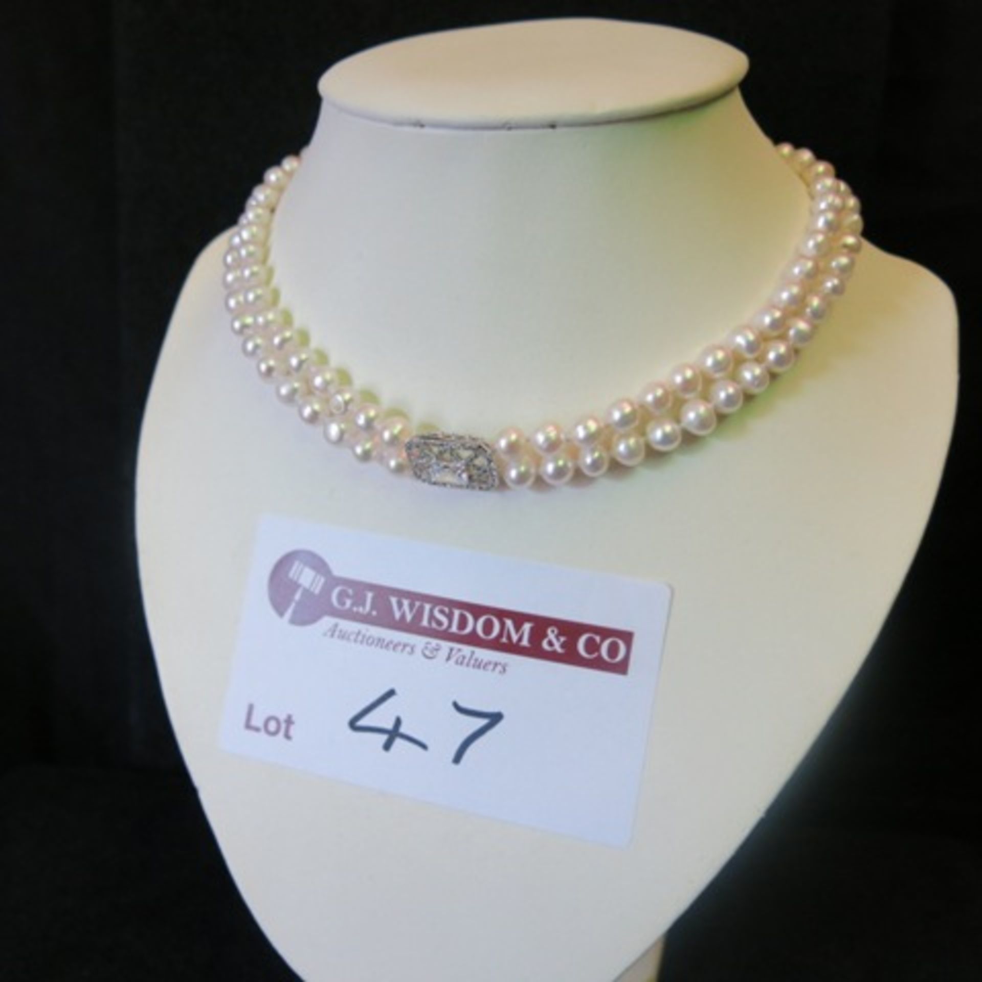 Double Band Pearl Necklace with Large & Small Clear Stone Centre Piece. RRP £226.00