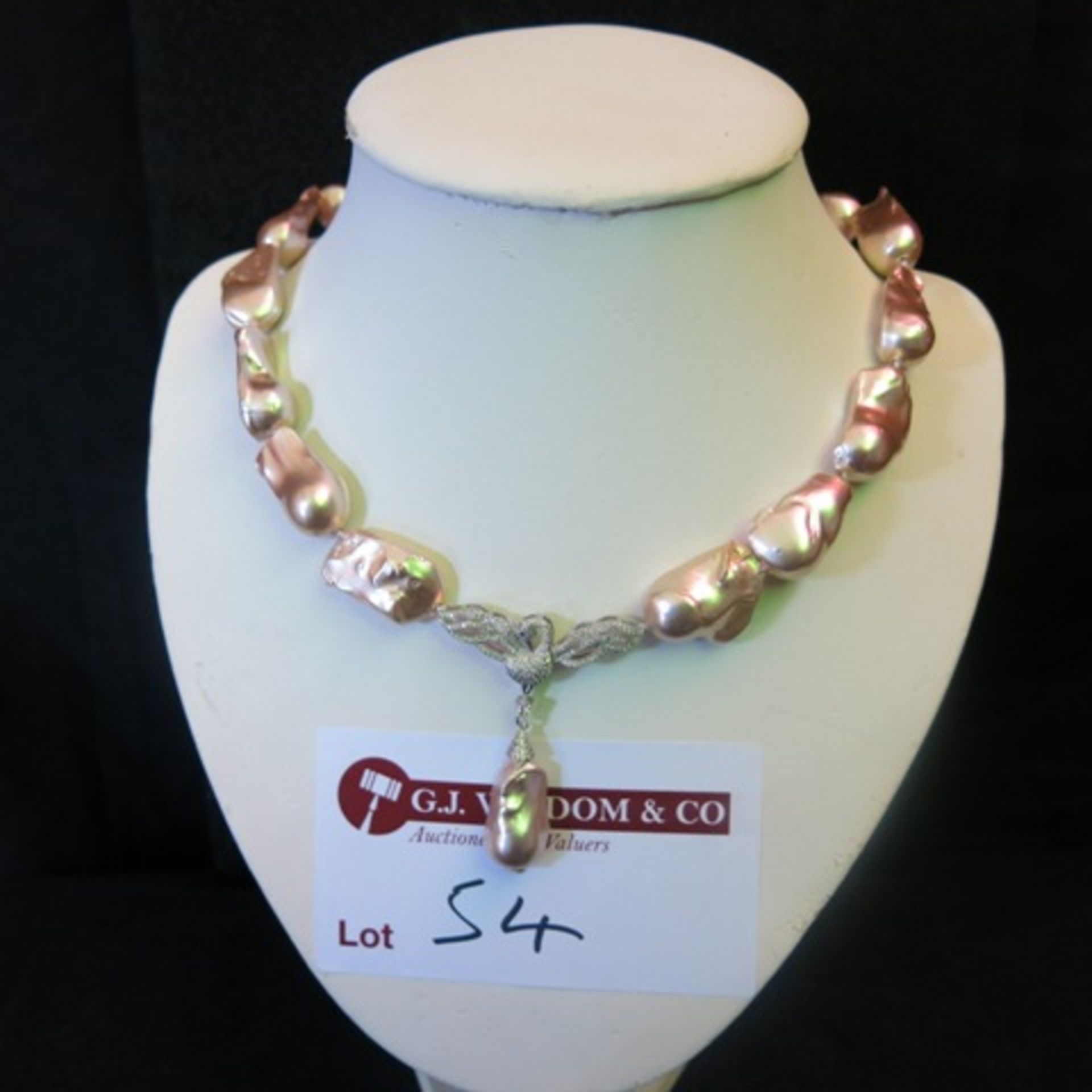 Large Miss-Shaped Pearl Effect Stone Necklace with Swan Motif to Centre. RRP £168.00