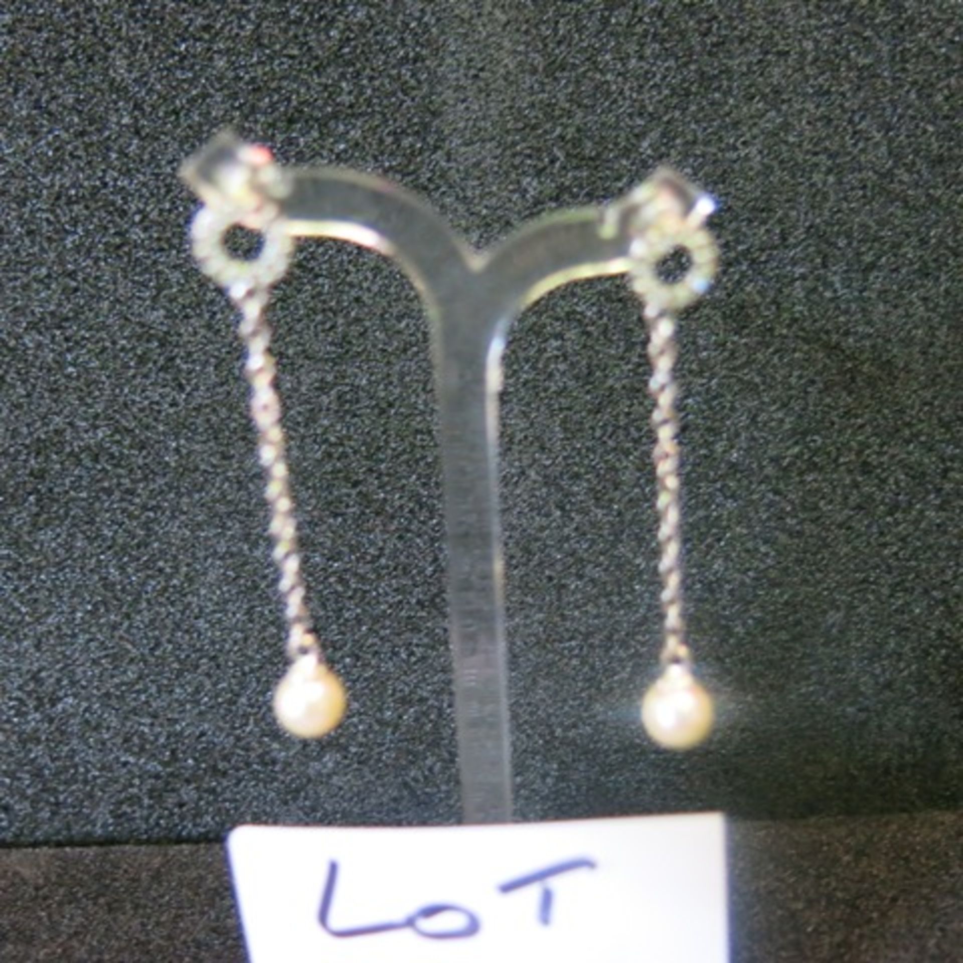 Pair of Pearl Dangle Drop Earrings with White Metal & Clear Stone RRP £178.00 - Image 2 of 3