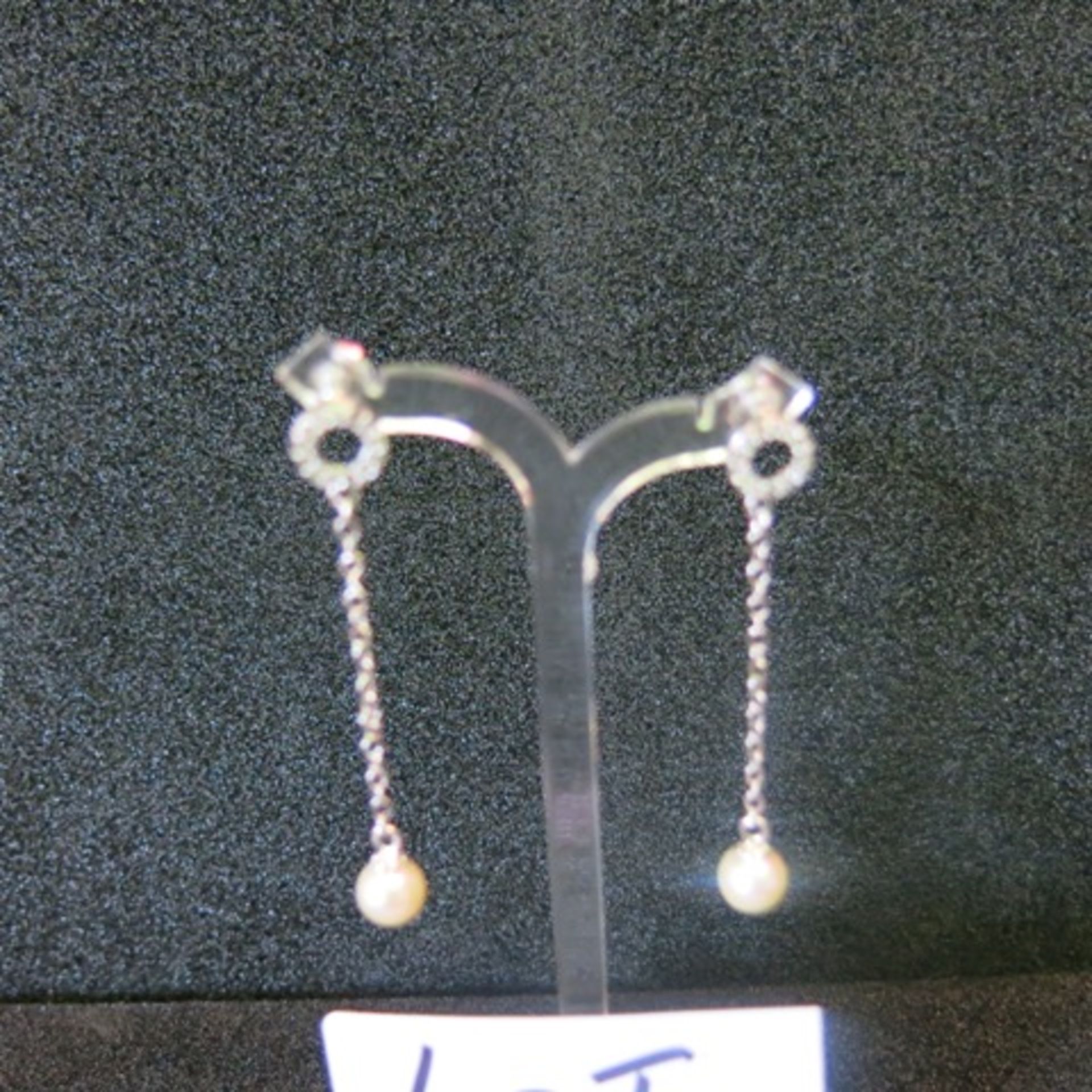 Pair of Pearl Dangle Drop Earrings with White Metal & Clear Stone RRP £178.00 - Image 3 of 3