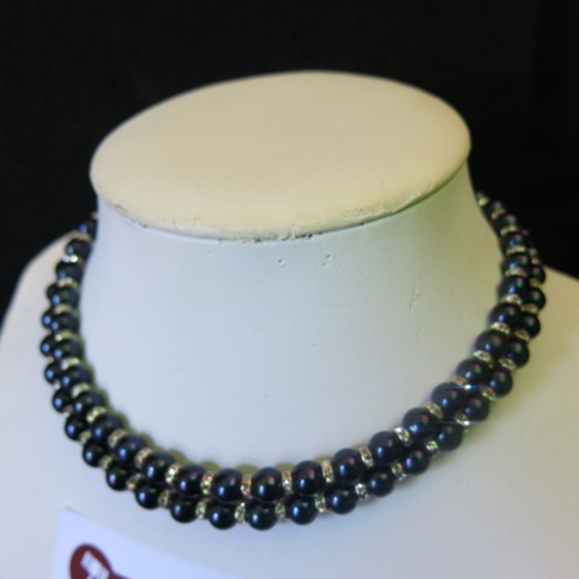 Double Band Blue Pearl Necklace with Clear Stone & White Metal Separators. RRP £298.00 - Image 2 of 3