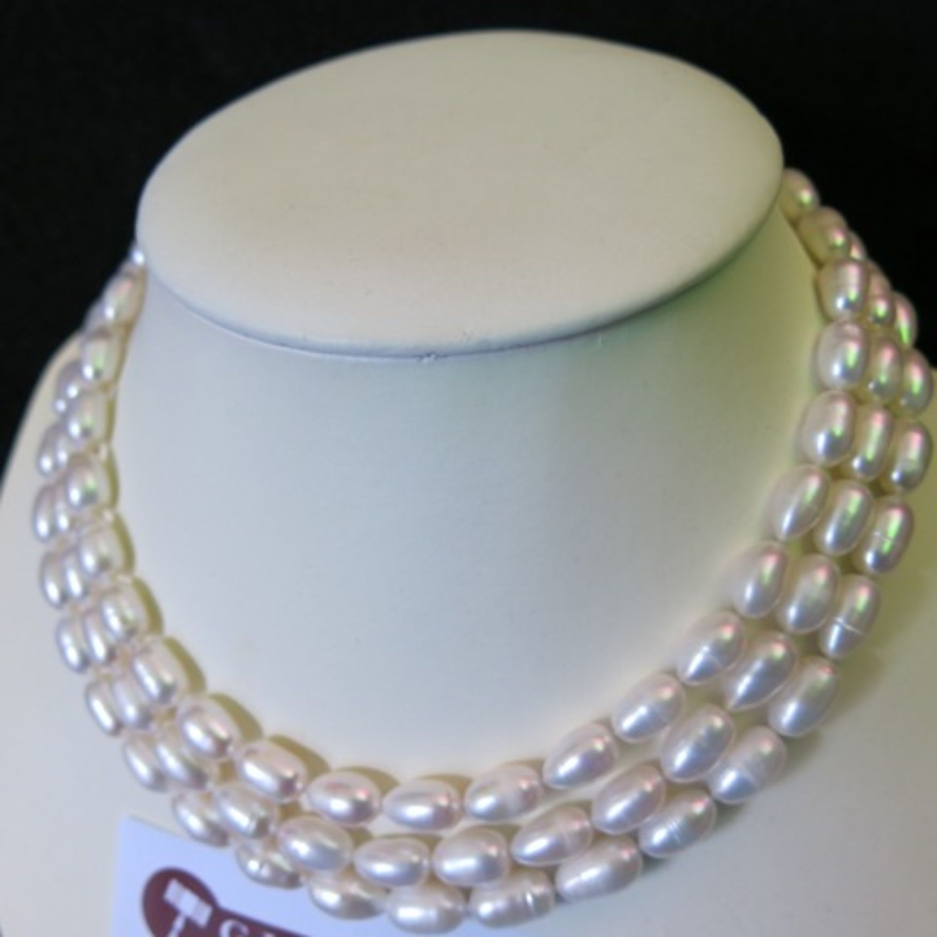 Triple Band Oval Pearl Necklace (8x13.5mm). RRP £398.00 - Image 2 of 3