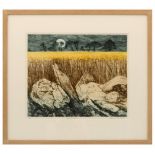 Charles (Bob) Bartlett Harvest Moon etching 32 x 39cm (54 x 60cm framed) Donated by the Estate of