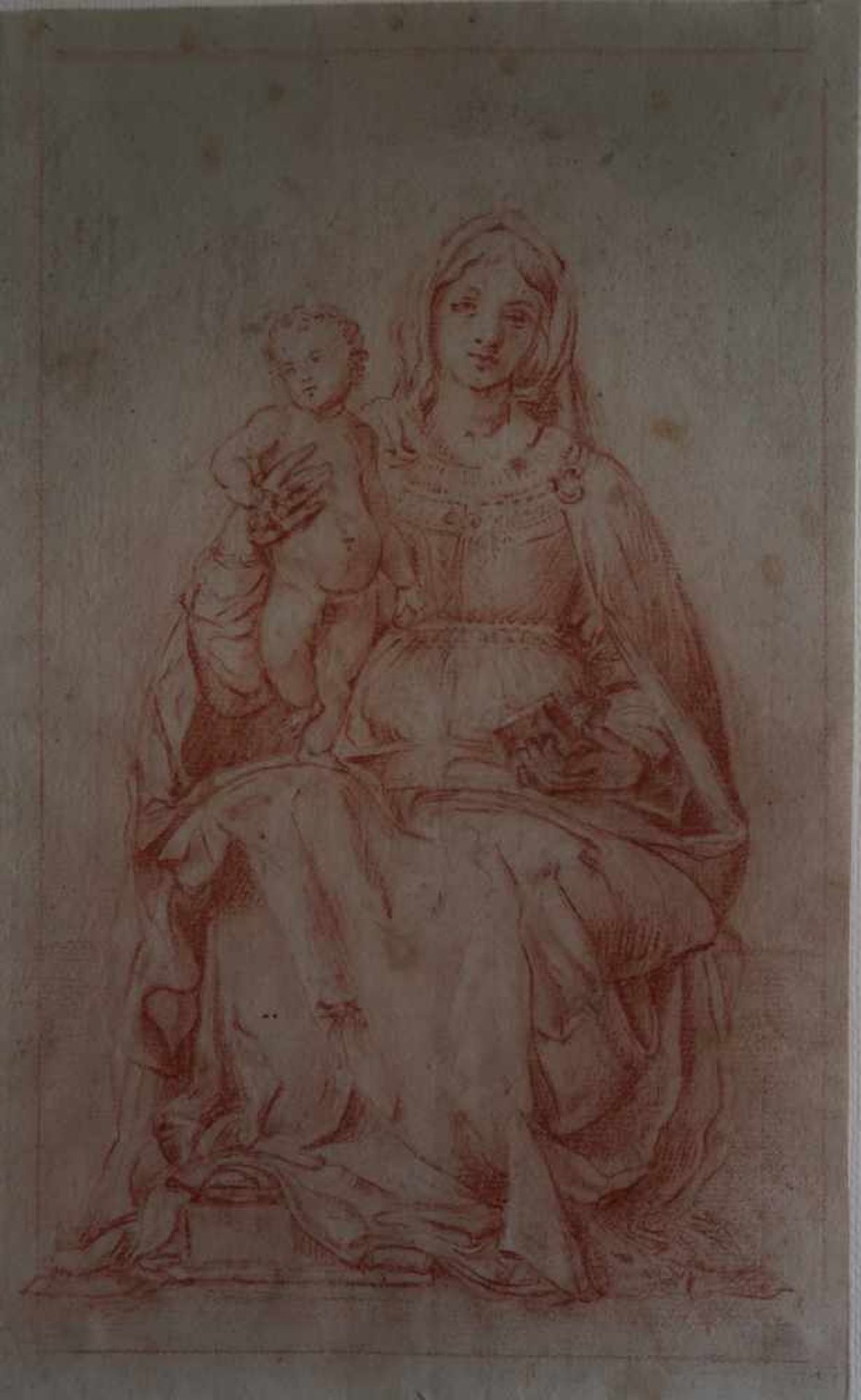 MONTAGNA Bartolomeo (d'après), ÉCOLE FRANÇAISE, du XIXème siècle [FR].Vierge à l'enfant, sanguine (