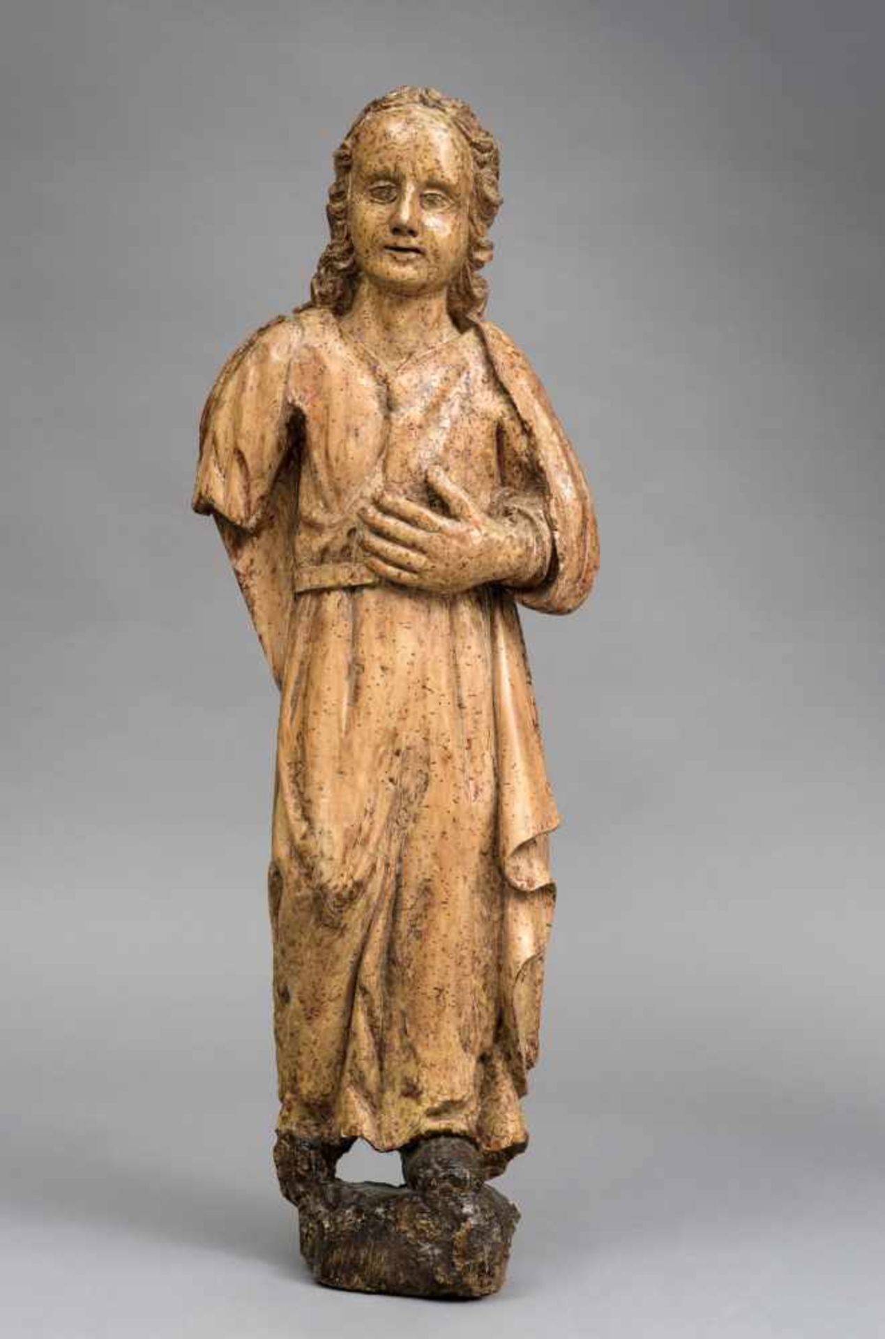 Ecole ESPAGNOLE (probablement) du XVème siècle [ES].Saint personnage, (haut. 92 cm). En bois