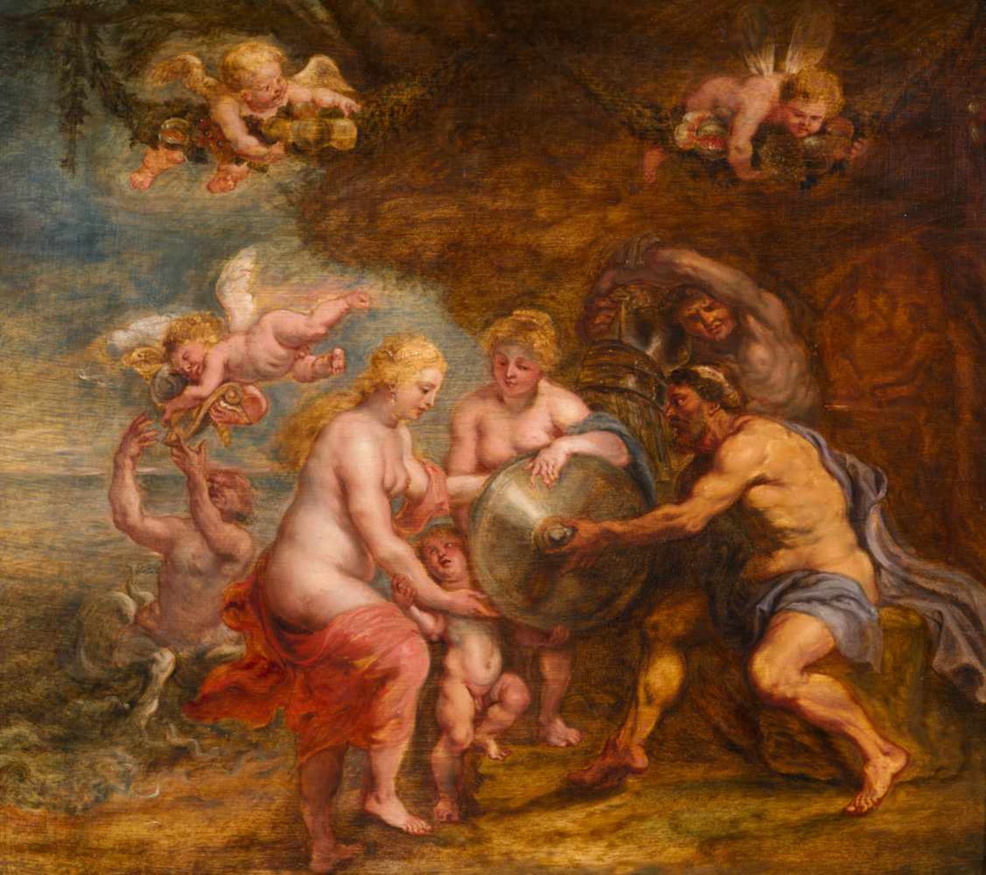 RUBENS Peter Paul (atelier de), ÉCOLE FLAMANDE du XVIIème siècle [FL].Thétis reçoit de Vulcain les