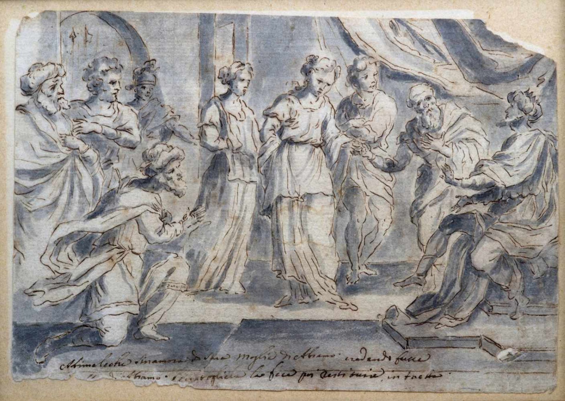 GUERRA Giovanni, Modène 1544 - Rome 1618 [IT].La rencontre de Sarah et d'Abraham, plume et encre