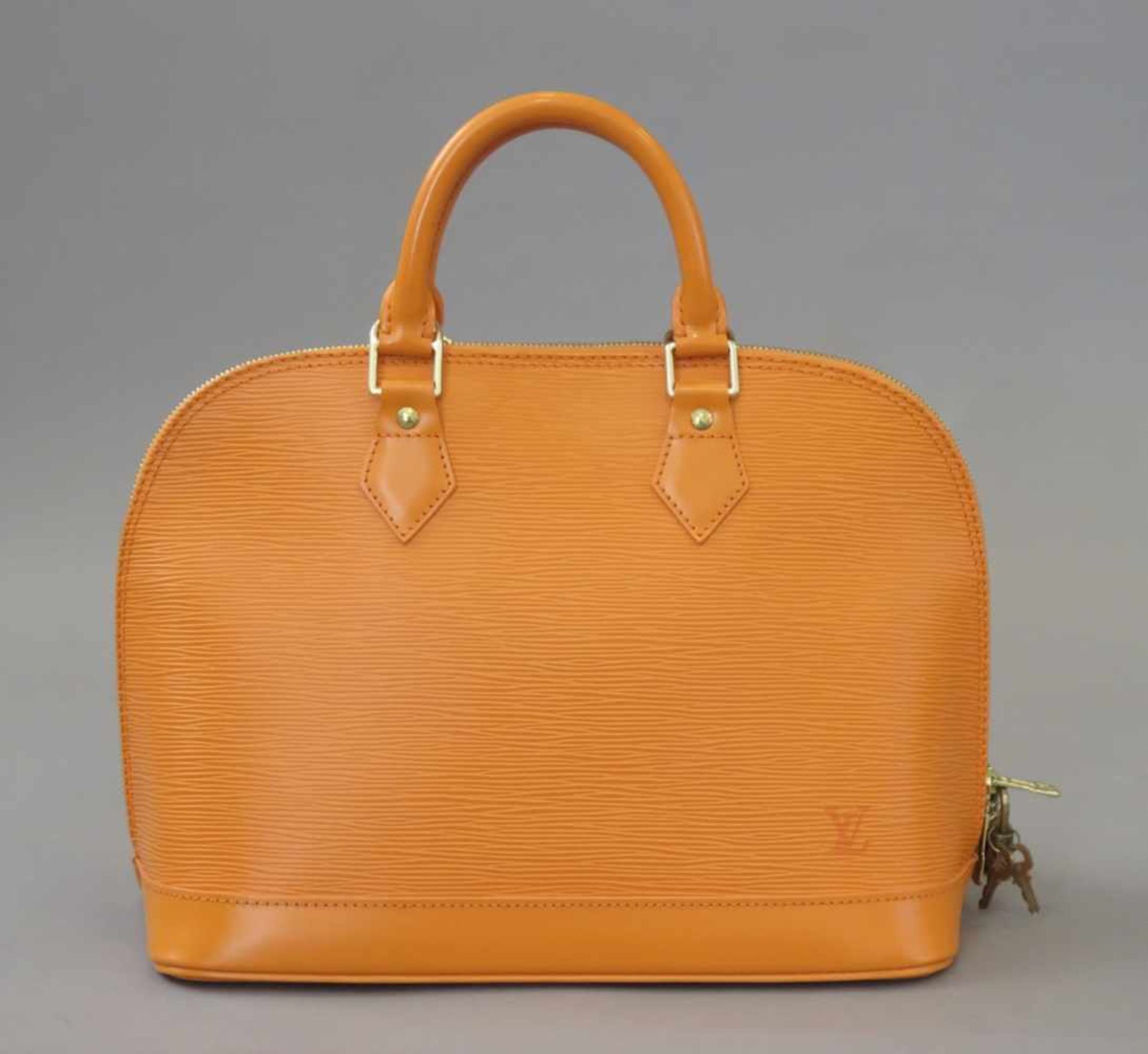 LOUIS VUITTON.Sac, modèle "Alma".(haut. 24 cm, larg. 33 cm, prof. 16.5 cm). En cuir Epi orange