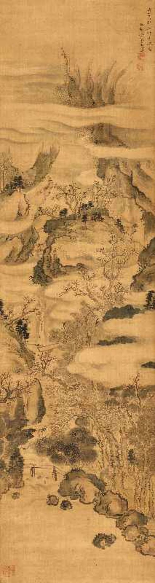 IKE NO TAIGA (KREIS): GEBIRGSLANDSCHAFT IM FRÜHLING Tusche und Farben auf Papier. Japan, datiert - Image 2 of 2