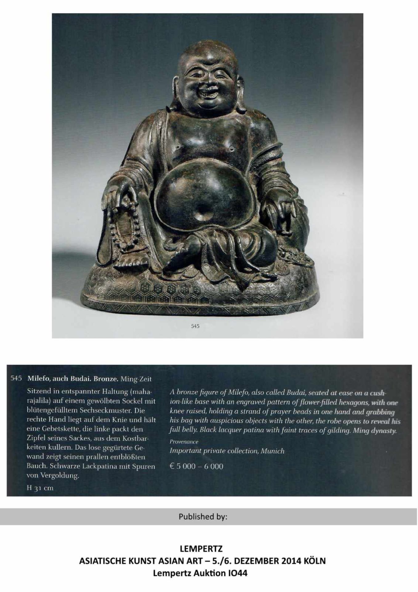 DER DICKBÄUCHIGE MÖNCH BUDAI Bronze, China. späte Ming-Dynastie (1368 - 1644) Eine sehr kraftvoll - Image 4 of 4