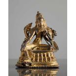 SEHR FRÜHE KLEINE BRONZE DES BUDDHISTISCHEN BODHISATTVA SYAMATARA Bronze, Tibet. ca. 13. Jh.Frühe