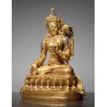 FEUERVERGOLDETE BRONZE DES REICH GESCHMÜCKTEN BODHISATTVA SITATARA Feuervergoldete Bronze, Tibeto-