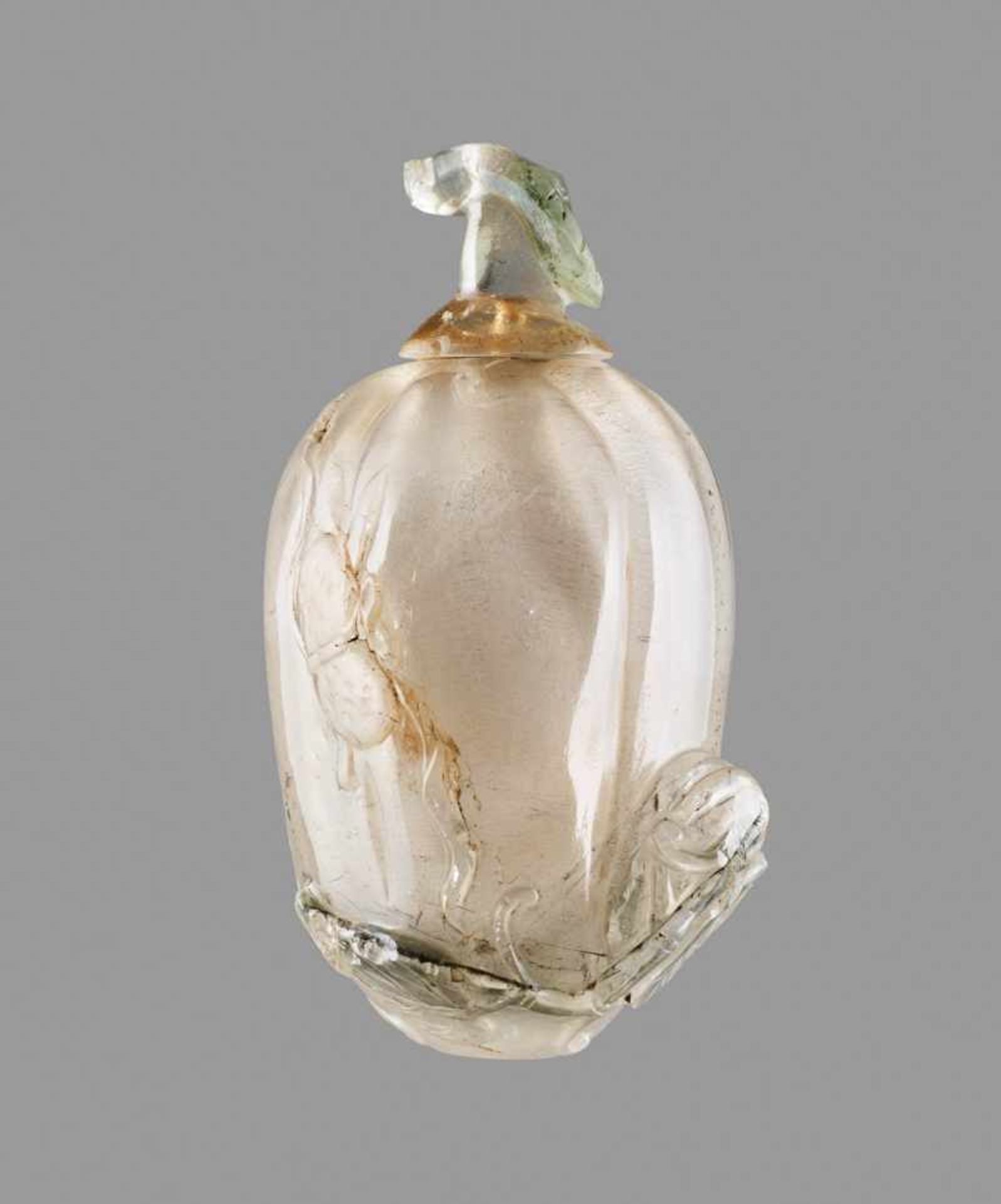 A CARVED ROCK CRYSTAL 'MELON & SQUIRREL' SNUFF BOTTLE, QING DYNASTY Rock crystal, of even - Bild 4 aus 7