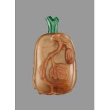 A CARVED AGATE ‘MELON AND LEAVES’ SNUFF BOTTLE, QING DYNASTY Agate of even caramel tone, with a