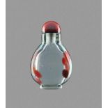 AN IRON-RED, YELLOW AND BROWN SANDWICHED AQUAMARINE GLASS SNUFF BOTTLE Bubble suffused glass body of