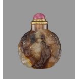 AN AGATE ‘BODHIDHARMA’ SNUFF BOTTLE, SUZHOU, SCHOOL OF ZHITING Agate, of various tones from