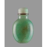 AN APPLE-GREEN JADEITE OVOID SNUFF BOTTLE, QING DYNASTY, 19TH CENTURY Jadeite. The semi-