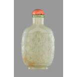 A WHITE JADE 'RHOMBUS BORDER' SNUFF BOTTLE, QING DYNASTY White jade with shades of russet, shiny